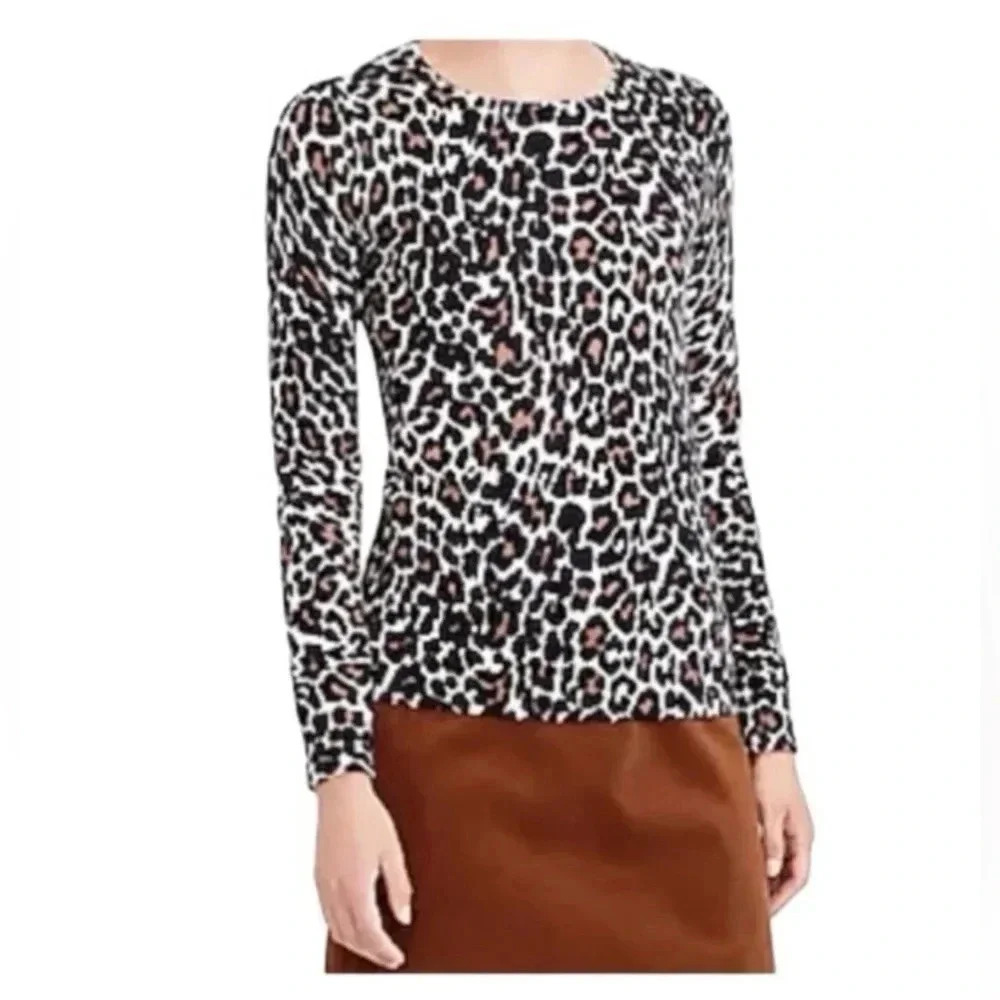 J CREW | Cotton Leopard Print Teddie Lightweight Sweater Size XS